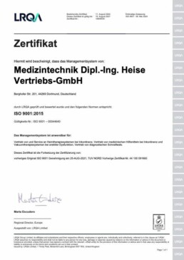 Medizintechnik Heise - Qualitätsmanagement nachDIN EN ISO 9001:2015