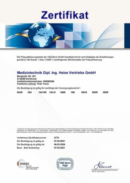 Medizintechnik Heise - Zertifikat gemäßPQS Präqualifizierung